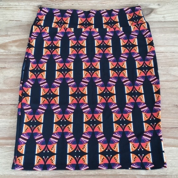 LuLaRoe CASSIE Butterfly Pencil Skirt Orange Black - Picture 1 of 3